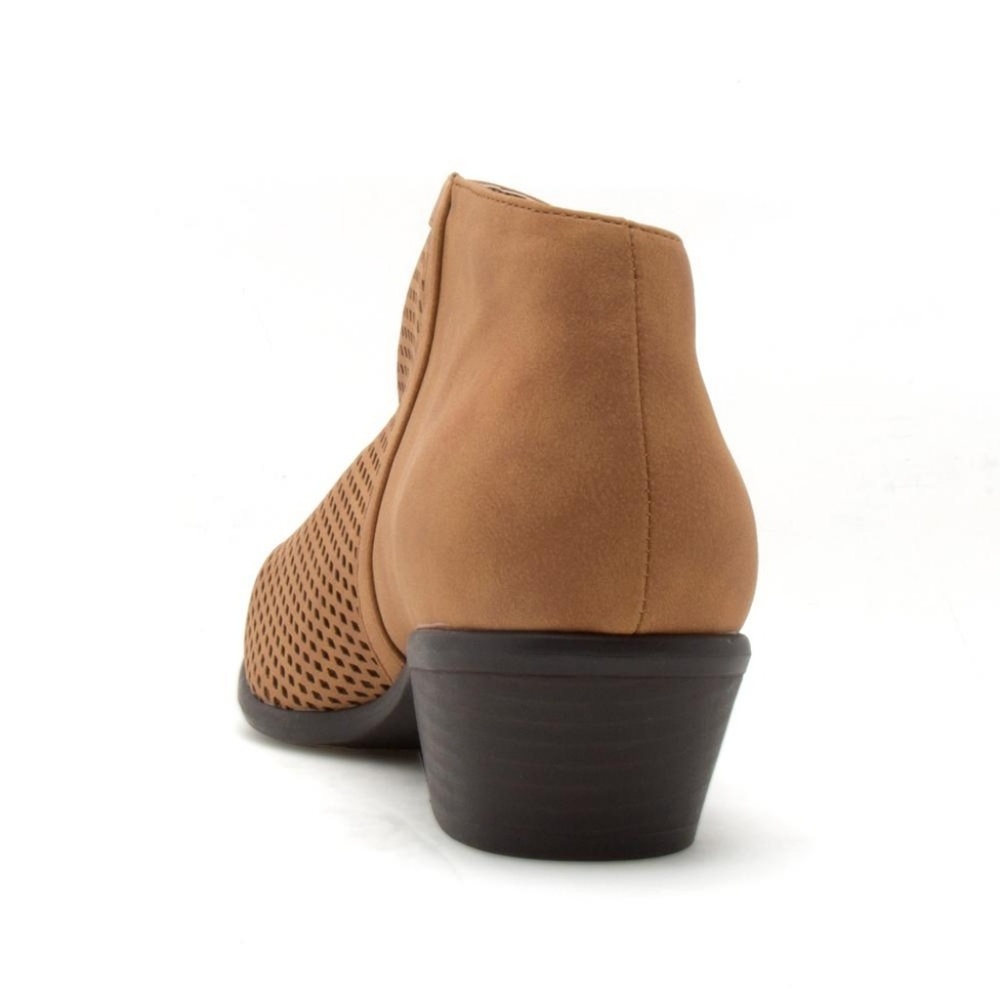 6.5 Cognac distressed perforated low heel bootie - Picture 8 of 8